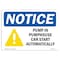 Signmission OSHA Notice, 3.5" Height, Pumps In Pumphouse Can Start Sign With Symbol, 5" X 3.5", Landscape OS-NS-D-35-L-17917 - alternate 1